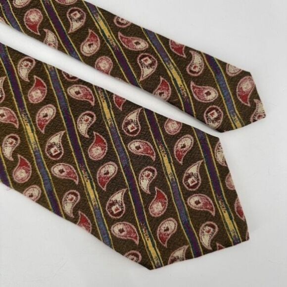 Emporio Armani Men's 100% Silk‎ Paisley Print Made In Italy Neck Tie Brown Red - Picture 12 of 12